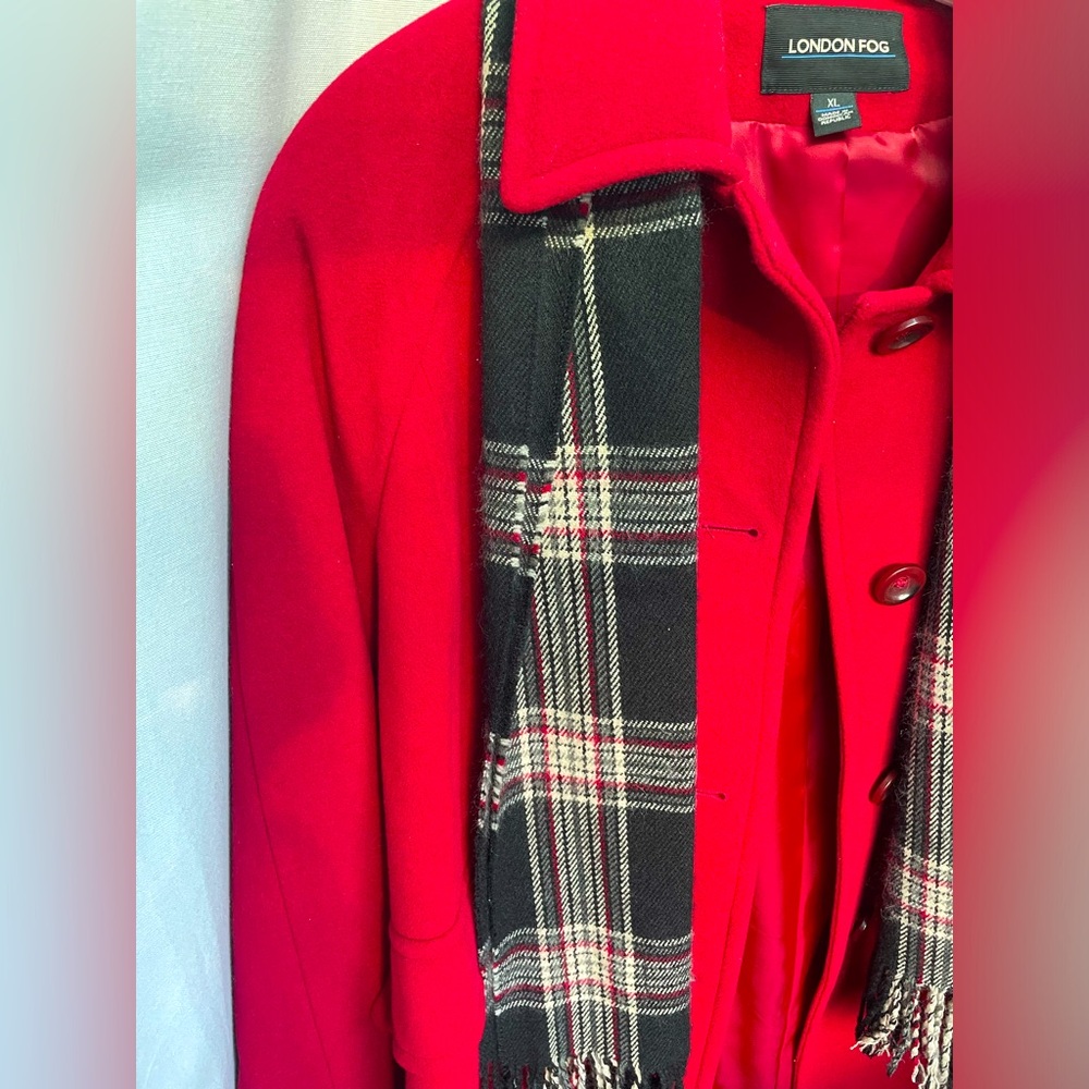London Fog 80% Wool Single Breasted Red Coat